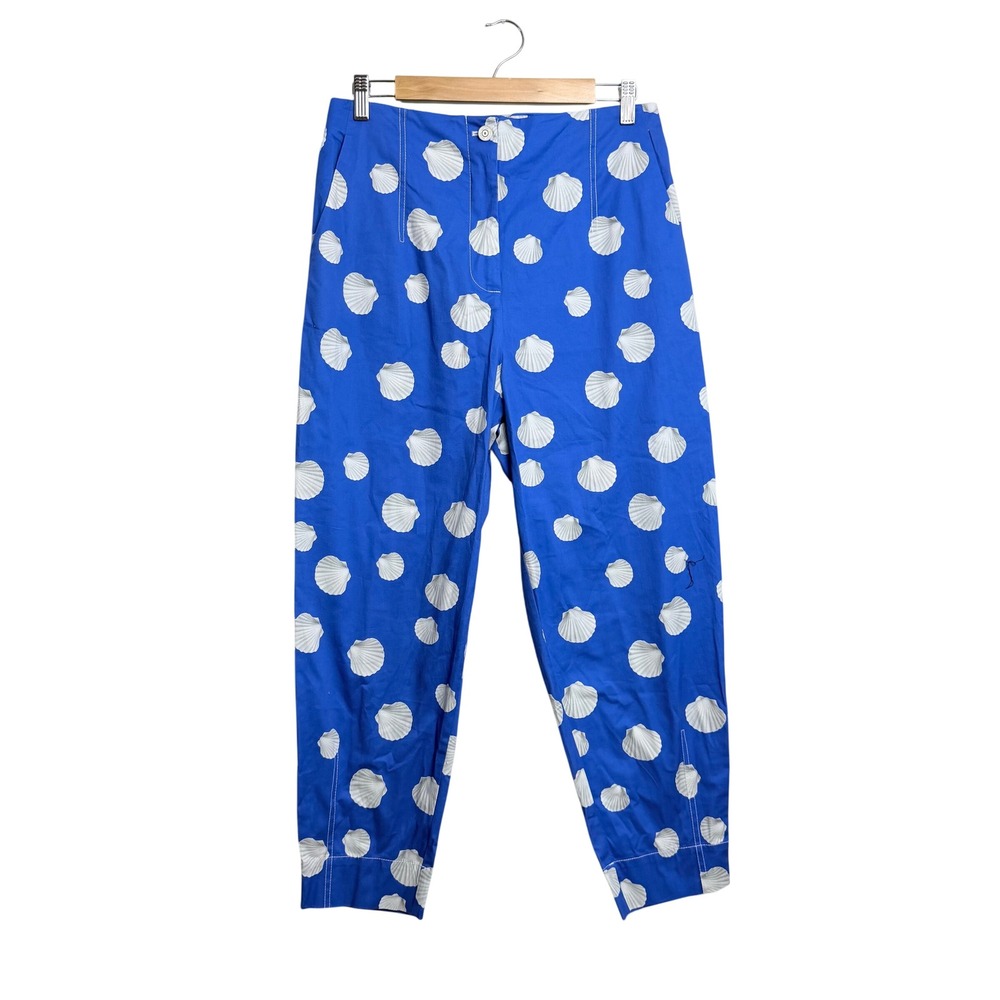 Nocturne Women Saxe Blue Seashell Print High Waisted Tapered Pants Large NEW